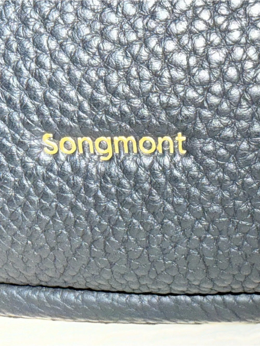 Songmont Luna Black Pebble Leather Crescent Shoulder Bag with Gold Hardware